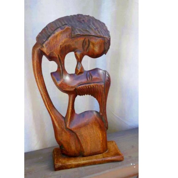 Romantic Kissing Statue Hand Carved Abstract Wooden Man and Woman